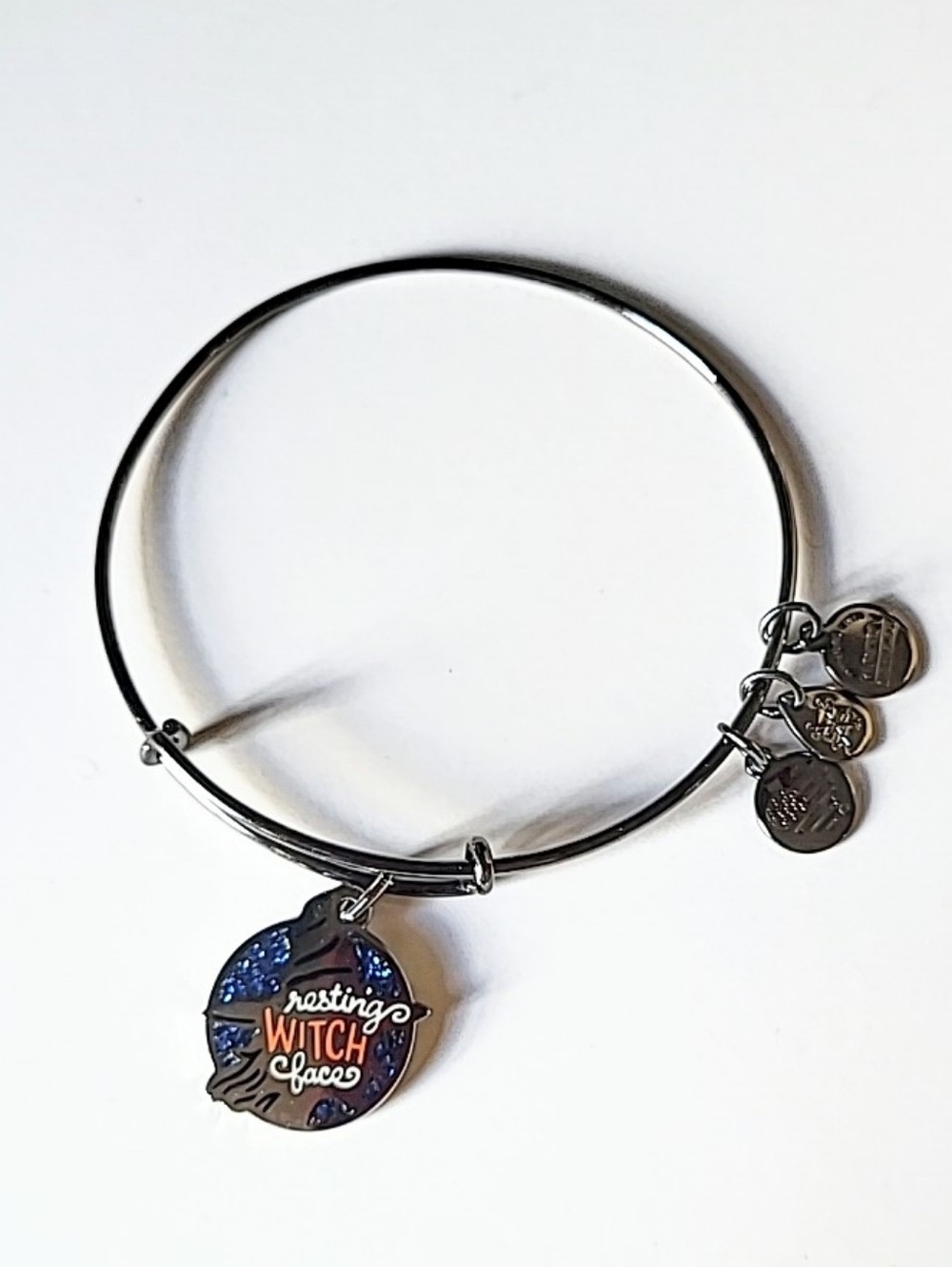Resting Witch Face Alex and Ani Bracelet in Gunmetal Gray - Picture 3 of 6